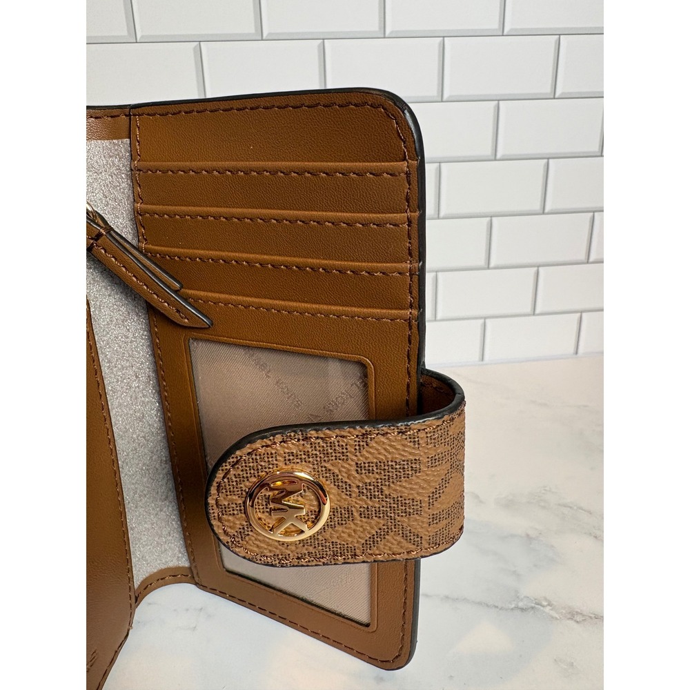 NWT Michael Kors Jet Set Medium Tab Bifold Wallet Luggage Brown Leather - Picture 4 of 5